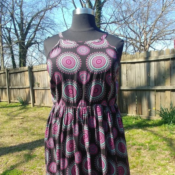 Torrid plus size 4x Medallion Print Hi-Lo Challis Dress black purple and teal - Picture 5 of 14